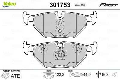 Valeo Bremsbelagsatz, Scheibenbremse [Hersteller-Nr. 301753] für BMW, Mg, Rover, Saab von VALEO