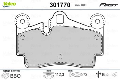 Valeo Bremsbelagsatz, Scheibenbremse [Hersteller-Nr. 301770] für Audi, Porsche, VW von VALEO