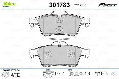 Valeo Bremsbelagsatz, Scheibenbremse [Hersteller-Nr. 301783] für Cadillac, Citroën, Ford, Hyundai, Jaguar, Mazda, Opel, Renault, Saab, Volvo von VALEO