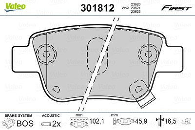 Valeo Bremsbelagsatz, Scheibenbremse [Hersteller-Nr. 301812] für Toyota von VALEO