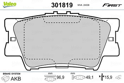 Valeo Bremsbelagsatz, Scheibenbremse [Hersteller-Nr. 301819] für Lexus, Toyota von VALEO