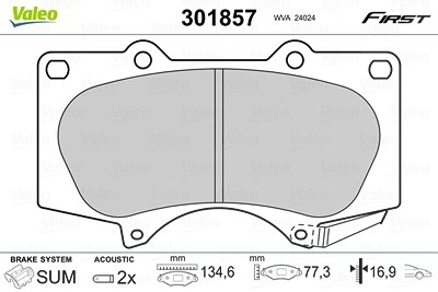 Valeo Bremsbelagsatz, Scheibenbremse [Hersteller-Nr. 301857] für Mitsubishi, Toyota von VALEO