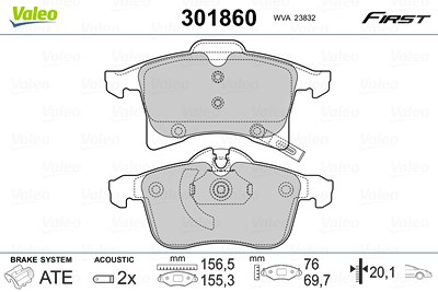 Valeo Bremsbelagsatz, Scheibenbremse [Hersteller-Nr. 301860] für Opel, Vauxhall von VALEO