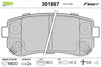 Valeo Bremsbelagsatz, Scheibenbremse [Hersteller-Nr. 301867] für Hyundai, Kia von VALEO