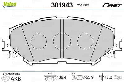 Valeo Bremsbelagsatz, Scheibenbremse [Hersteller-Nr. 301943] für Subaru, Toyota von VALEO