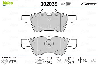 Valeo Bremsbelagsatz, Scheibenbremse [Hersteller-Nr. 302039] für Mercedes-Benz von VALEO