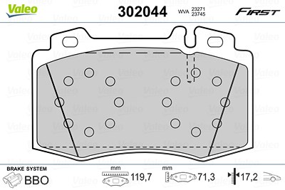 Valeo Bremsbelagsatz, Scheibenbremse [Hersteller-Nr. 302044] für Mercedes-Benz von VALEO