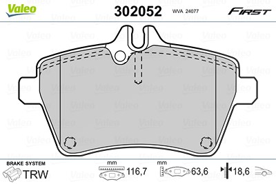 Valeo Bremsbelagsatz, Scheibenbremse [Hersteller-Nr. 302052] für Mercedes-Benz von VALEO