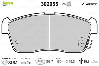 Valeo Bremsbelagsatz, Scheibenbremse [Hersteller-Nr. 302055] für Daihatsu, Subaru, Suzuki von VALEO