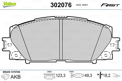 Valeo Bremsbelagsatz, Scheibenbremse [Hersteller-Nr. 302076] für Toyota von VALEO