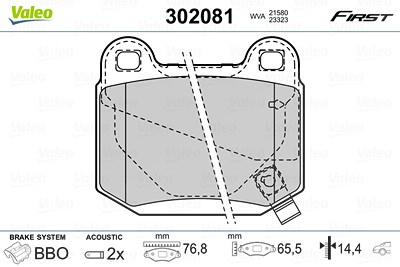 Valeo Bremsbelagsatz, Scheibenbremse [Hersteller-Nr. 302081] für Mitsubishi, Nissan, Subaru von VALEO