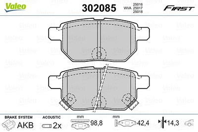 Valeo Bremsbelagsatz, Scheibenbremse [Hersteller-Nr. 302085] für Aston Martin, Subaru, Toyota von VALEO