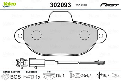 Valeo Bremsbelagsatz, Scheibenbremse [Hersteller-Nr. 302093] für Fiat von VALEO