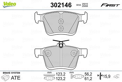 Valeo Bremsbelagsatz, Scheibenbremse [Hersteller-Nr. 302146] für Audi, Seat, Skoda, VW von VALEO