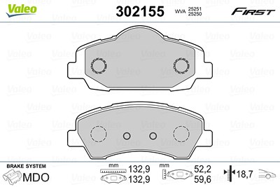 Valeo Bremsbelagsatz, Scheibenbremse [Hersteller-Nr. 302155] für Citroën, Opel, Peugeot, Vauxhall von VALEO