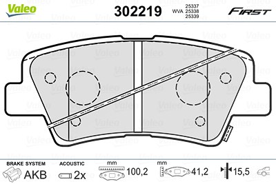 Valeo Bremsbelagsatz, Scheibenbremse [Hersteller-Nr. 302219] für Hyundai, Kia, Ssangyong von VALEO