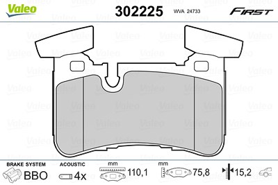 Valeo Bremsbelagsatz, Scheibenbremse [Hersteller-Nr. 302225] für Mercedes-Benz von VALEO