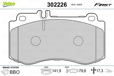 Valeo Bremsbelagsatz, Scheibenbremse [Hersteller-Nr. 302226] für Mercedes-Benz von VALEO