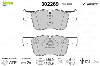 Valeo Bremsbelagsatz, Scheibenbremse [Hersteller-Nr. 302269] für BMW von VALEO