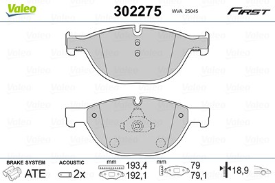 Valeo Bremsbelagsatz, Scheibenbremse [Hersteller-Nr. 302275] für BMW von VALEO