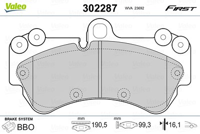 Valeo Bremsbelagsatz, Scheibenbremse [Hersteller-Nr. 302287] für Porsche, VW von VALEO