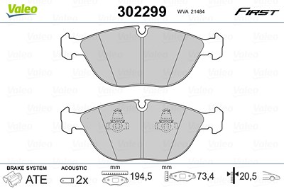 Valeo Bremsbelagsatz, Scheibenbremse [Hersteller-Nr. 302299] für Alpina, Audi, BMW, Chrysler, Mercedes-Benz, VW von VALEO