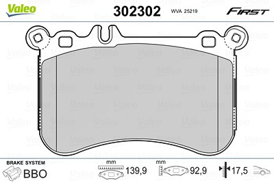 Valeo Bremsbelagsatz, Scheibenbremse [Hersteller-Nr. 302302] für Mercedes-Benz von VALEO