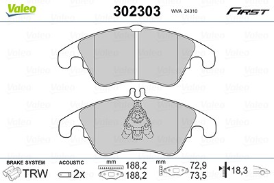 Valeo Bremsbelagsatz, Scheibenbremse [Hersteller-Nr. 302303] für Ford von VALEO