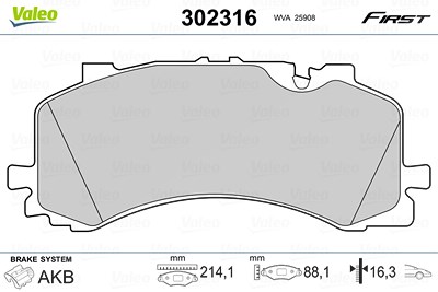 Valeo Bremsbelagsatz, Scheibenbremse [Hersteller-Nr. 302316] für Audi, VW von VALEO