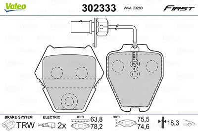 Valeo Bremsbelagsatz, Scheibenbremse [Hersteller-Nr. 302333] für Audi, VW von VALEO