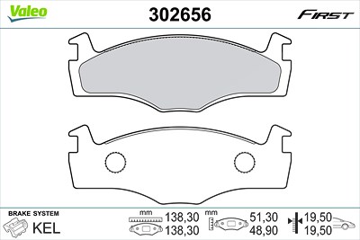 Valeo Bremsbelagsatz, Scheibenbremse [Hersteller-Nr. 302656] für Seat, VW von VALEO