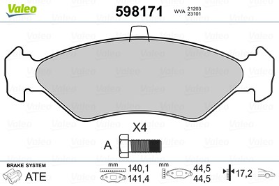 Valeo Bremsbelagsatz, Scheibenbremse [Hersteller-Nr. 598171] für Ford, Mazda von VALEO