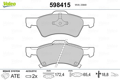 Valeo Bremsbelagsatz, Scheibenbremse [Hersteller-Nr. 598415] für Chrysler, Dodge von VALEO