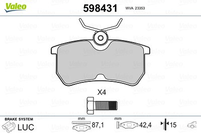 Valeo Bremsbelagsatz, Scheibenbremse [Hersteller-Nr. 598431] für Ford von VALEO