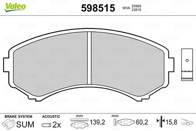 Valeo Bremsbelagsatz, Scheibenbremse [Hersteller-Nr. 598515] für Mazda, Mitsubishi von VALEO