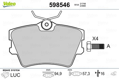 Valeo Bremsbelagsatz, Scheibenbremse [Hersteller-Nr. 598546] für Fiat, Nissan, Opel, Renault von VALEO