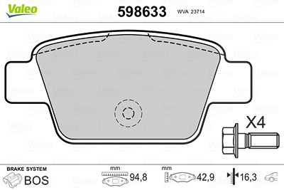 Valeo Bremsbelagsatz, Scheibenbremse [Hersteller-Nr. 598633] für Alfa Romeo, Fiat, Lancia von VALEO