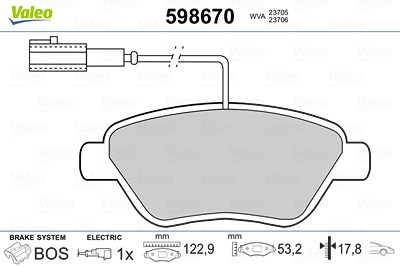 Valeo Bremsbelagsatz, Scheibenbremse [Hersteller-Nr. 598670] für Abarth, Alfa Romeo, Citroën, Fiat, Lancia, Peugeot von VALEO