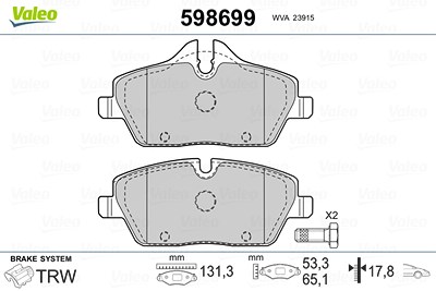 Valeo Bremsbelagsatz, Scheibenbremse [Hersteller-Nr. 598699] für BMW, Mini von VALEO