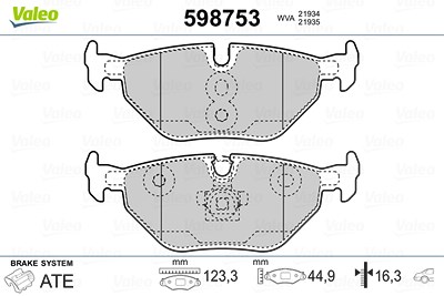 Valeo Bremsbelagsatz, Scheibenbremse [Hersteller-Nr. 598753] für BMW, Mg, Rover, Saab von VALEO