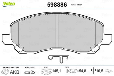 Valeo Bremsbelagsatz, Scheibenbremse [Hersteller-Nr. 598886] für Chrysler, Citroën, Dodge, Jeep, Lancia, Mitsubishi, Peugeot von VALEO