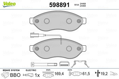 Valeo Bremsbelagsatz, Scheibenbremse [Hersteller-Nr. 598891] für Citroën, Fiat, Peugeot von VALEO