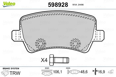 Valeo Bremsbelagsatz, Scheibenbremse [Hersteller-Nr. 598928] für Ford, Land Rover, Volvo von VALEO