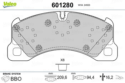 Valeo Bremsbelagsatz, Scheibenbremse [Hersteller-Nr. 601280] für Porsche, VW von VALEO