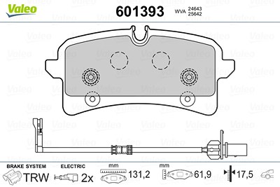 Valeo Bremsbelagsatz, Scheibenbremse [Hersteller-Nr. 601393] für Audi von VALEO