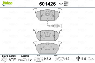 Valeo Bremsbelagsatz, Scheibenbremse [Hersteller-Nr. 601426] für Audi, Seat, Skoda, VW von VALEO