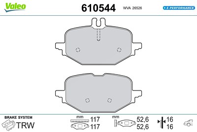 Valeo Bremsbelagsatz, Scheibenbremse [Hersteller-Nr. 610544] für Mercedes-Benz von VALEO