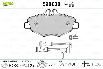 Valeo Bremsbelagsatz, Scheibenbremse [Hersteller-Nr. 598638] für Mercedes-Benz von VALEO