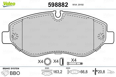 Valeo Bremsbelagsatz, Scheibenbremse [Hersteller-Nr. 598882] für VW, Mercedes-Benz von VALEO