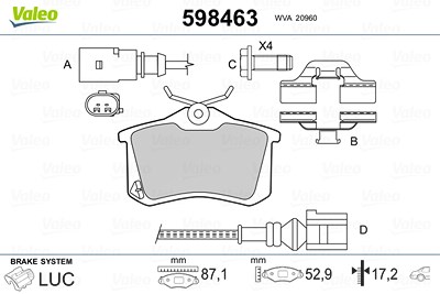 Valeo Bremsbelagsatz Hinterachse [Hersteller-Nr. 598463] für Audi, Citroën, Ds, Fiat, Ford, Lancia, Opel, Peugeot, Plymouth, Seat, Skoda, VW von VALEO